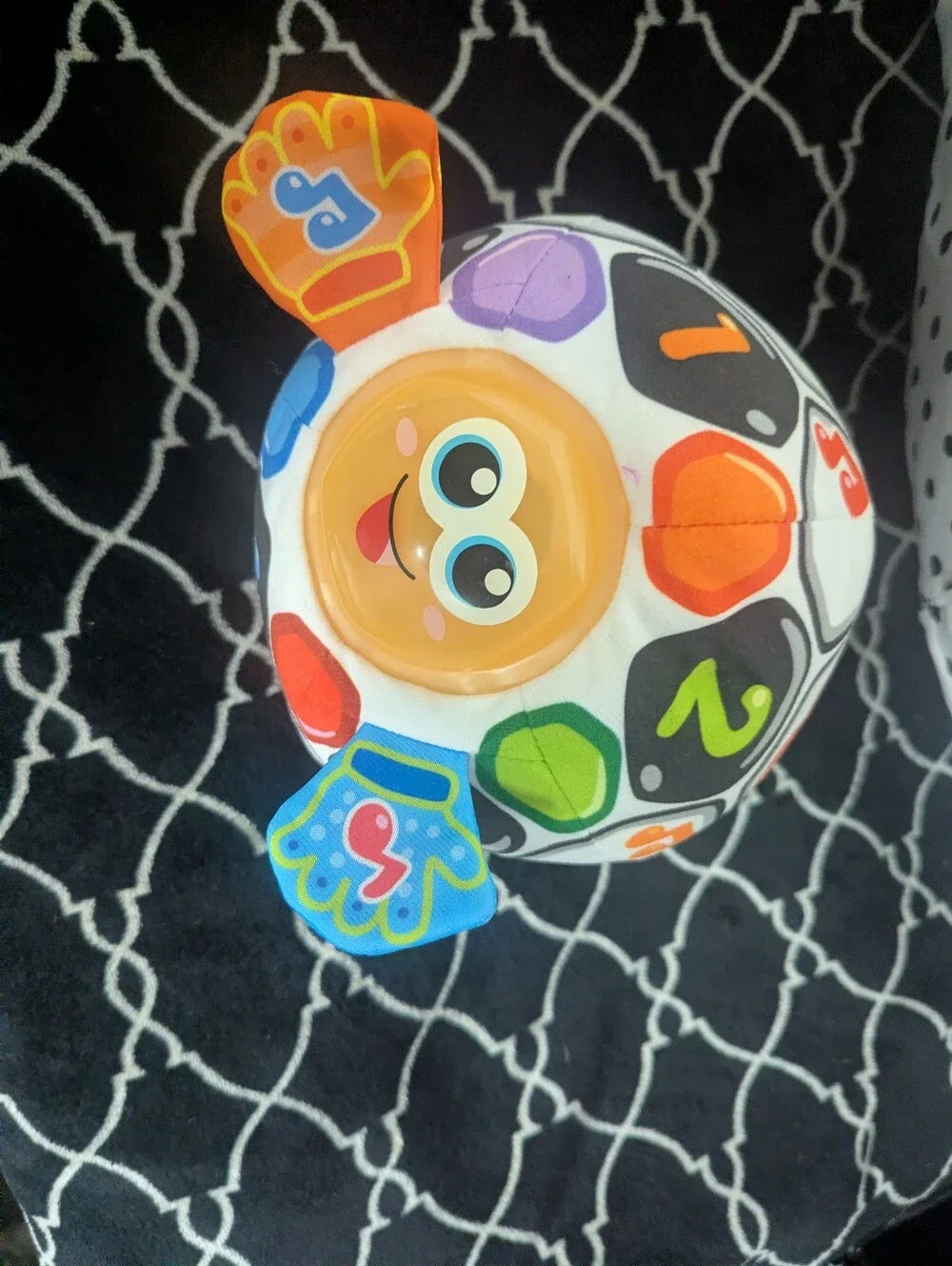Interactive Plush Learning Ball Toy with Orange, Blue, Green & Purple Panels